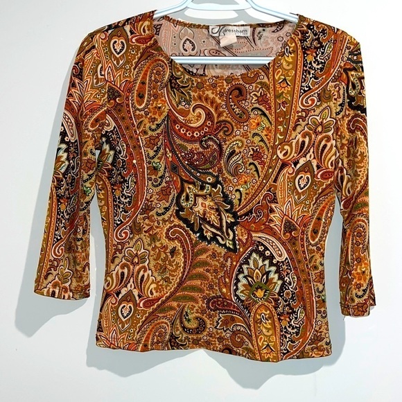 Dress Barn Tops - Dressbarn orange green tan blue paisley floral top. Size small.